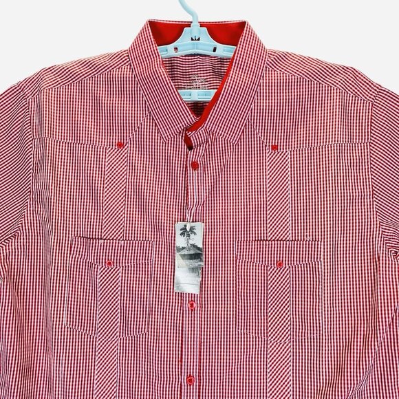 NEW Bohio Men's Shirt Size 1X Short Sleeve Button Up Red/White Gingham Pattern - Picture 3 of 10